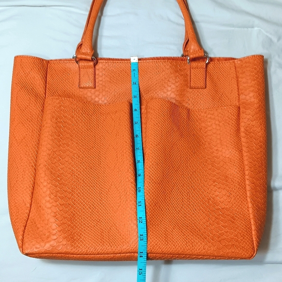 Neiman Marcus Orange Crocodile Embossed Leather Tote Bag - Picture 8 of 10